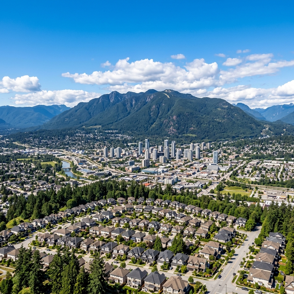 Coquitlam cityscape with Burke Mountain