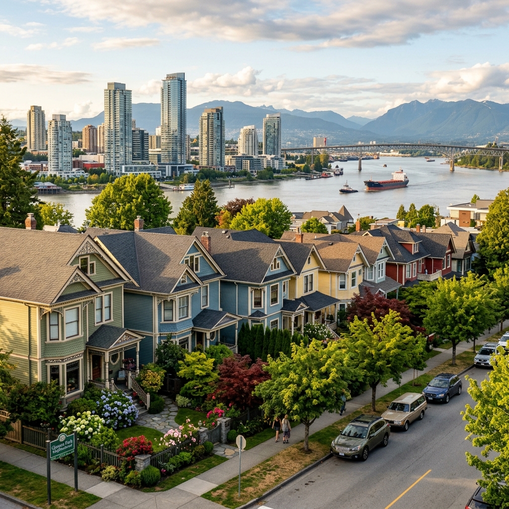 New Westminster heritage homes and Fraser River