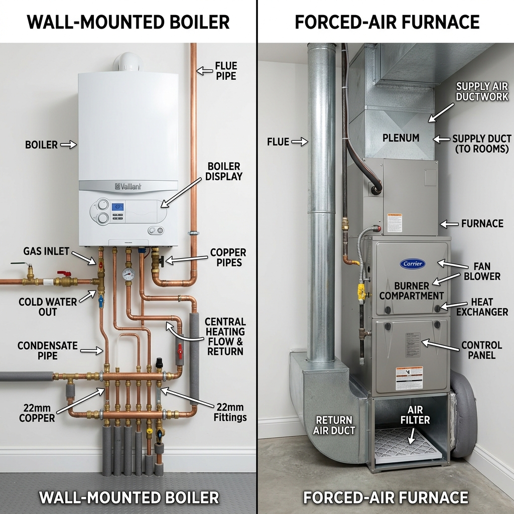 Boiler vs furnace diagram