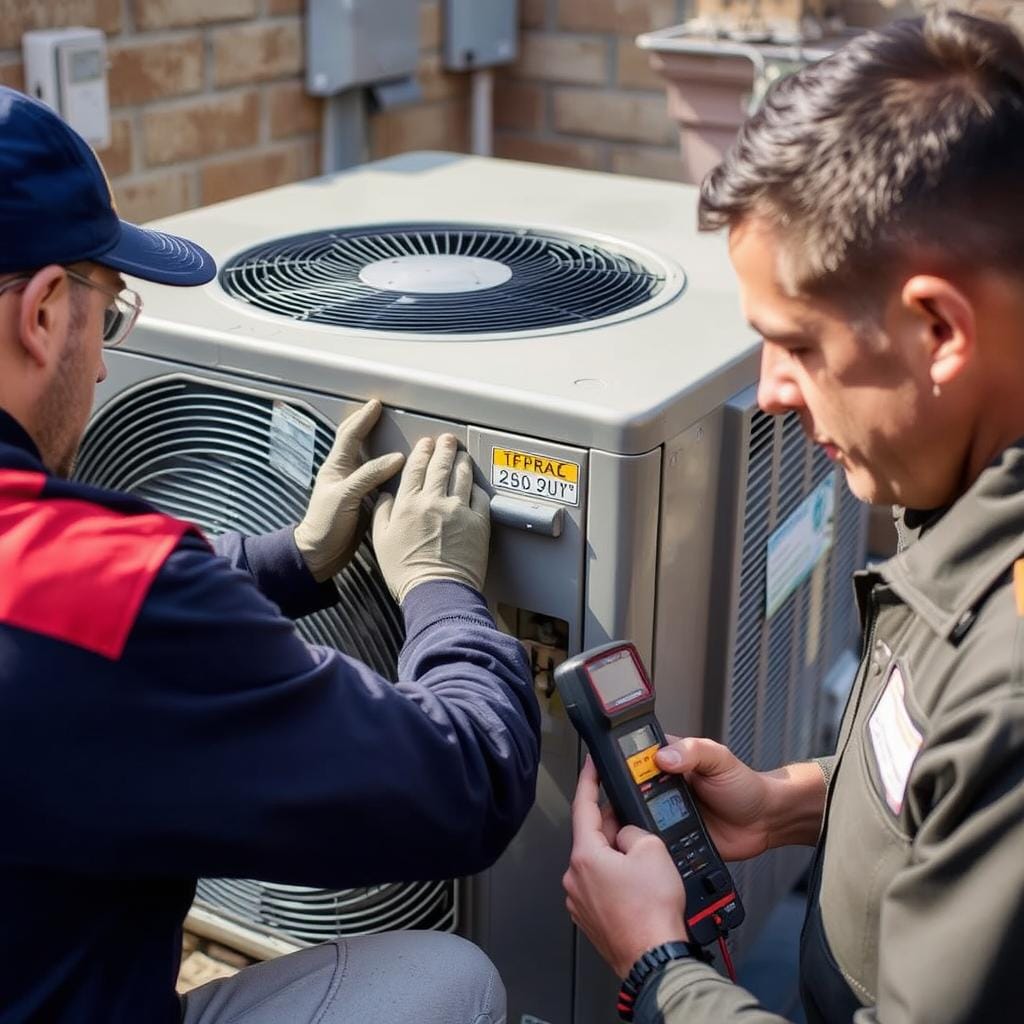 Heat pump maintenance being performed by Lord Mechanical technician in North Vancouver