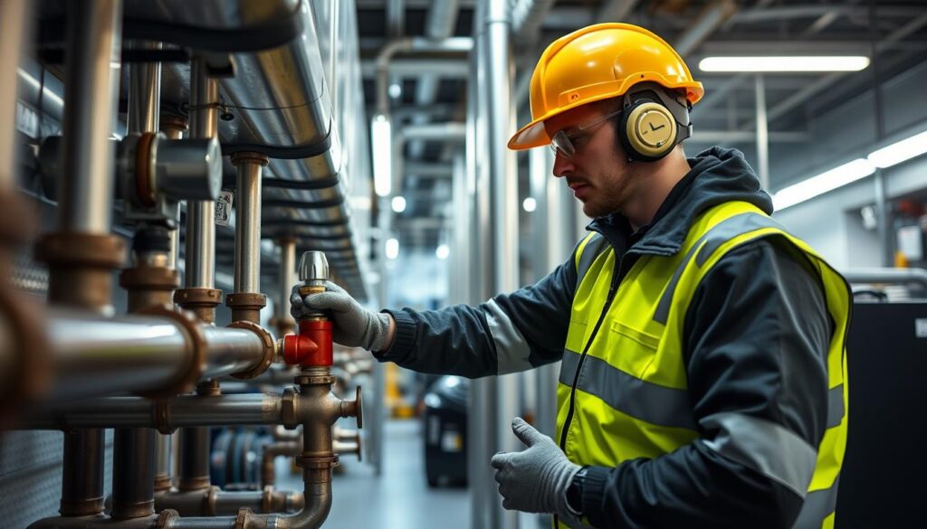 Commercial plumbing maintenance being performed in North Vancouver business Commercial plumbing maintenance being performed in North Vancouver business