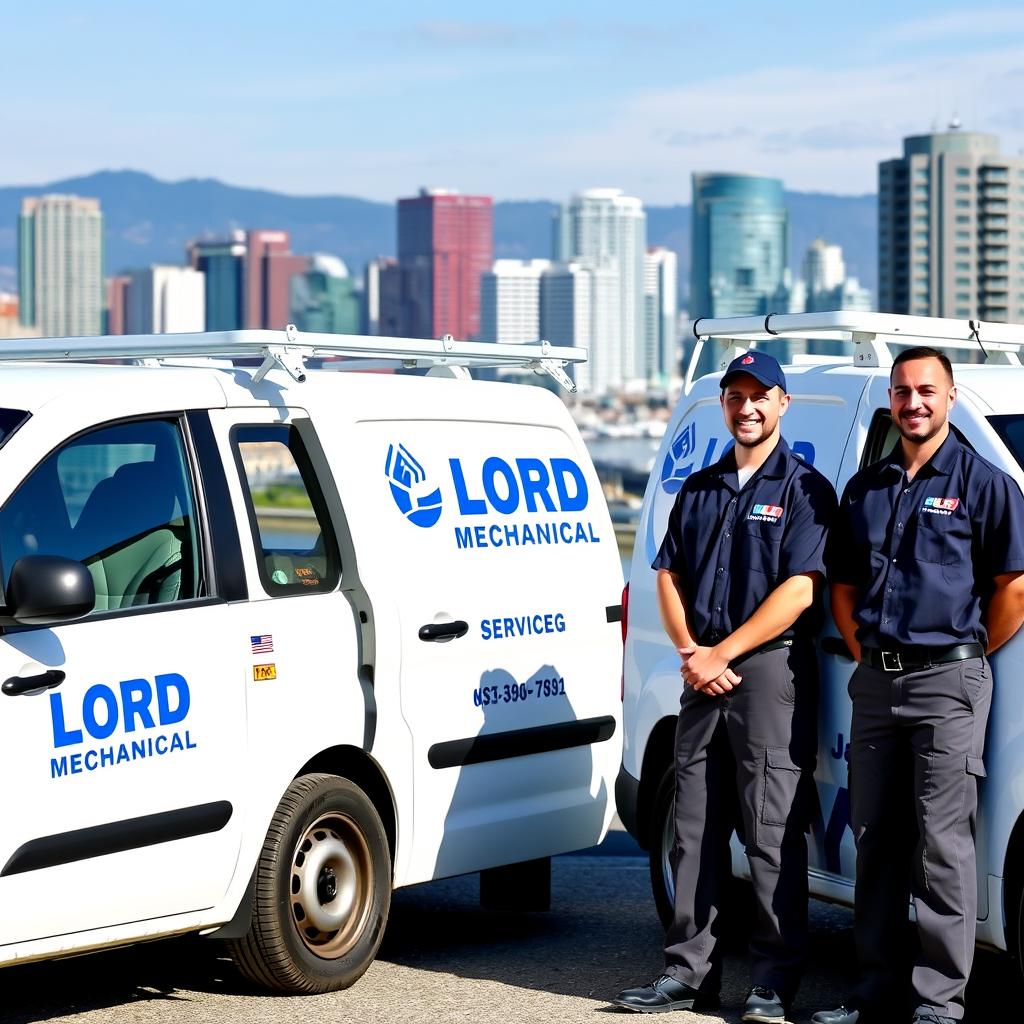 Lord Mechanical plumbing team with their service vehicles in Vancouver Lord Mechanical plumbing team with their service vehicles in Vancouver