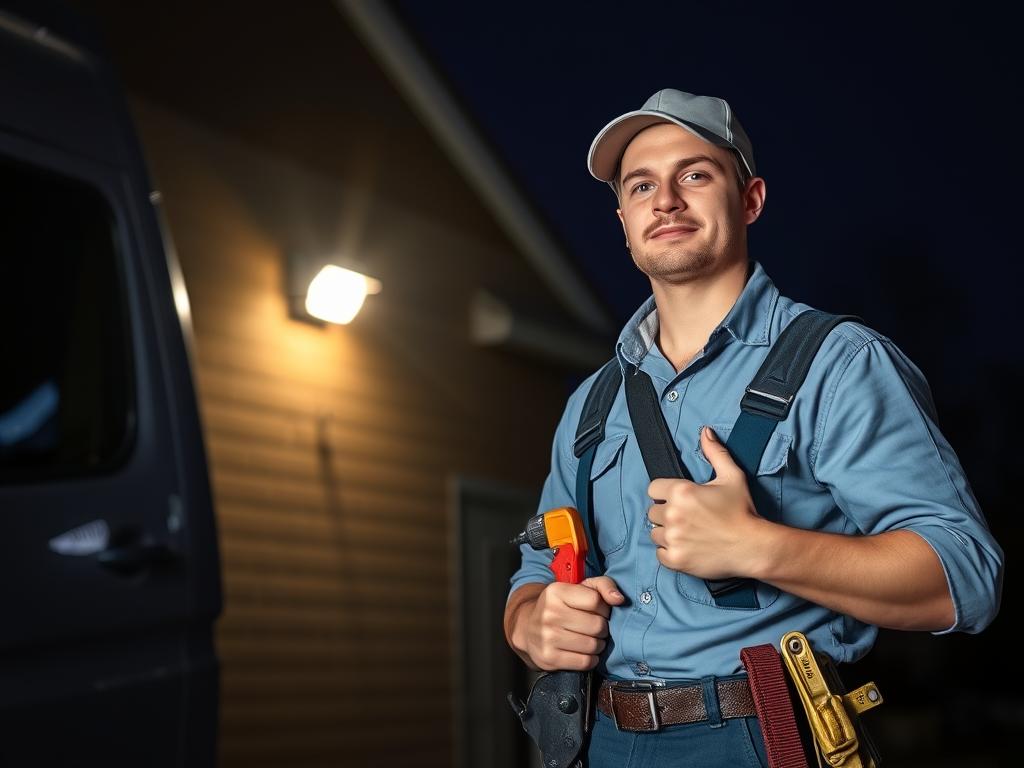 Lord Mechanical technician responding to emergency plumbing call Lord Mechanical technician responding to emergency plumbing call