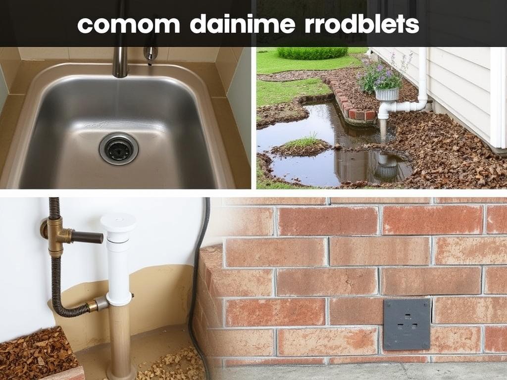 Multiple warning signs of drainage problems including slow drains and water pooling requiring drainage lines repair & service Multiple warning signs of drainage problems including slow drains and water pooling requiring drainage lines repair & service