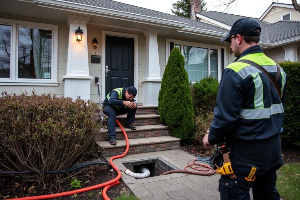Residential drainage line repair being performed at a Vancouver home Residential drainage line repair being performed at a Vancouver home