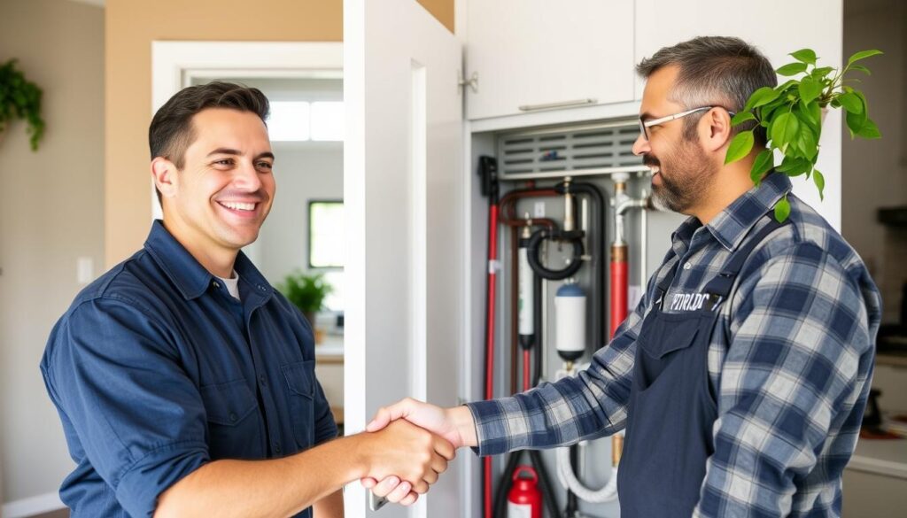 Satisfied customer with Lord Mechanical plumber after completed plumbing repair in North Vancouver Satisfied customer with Lord Mechanical plumber after completed plumbing repair in North Vancouver
