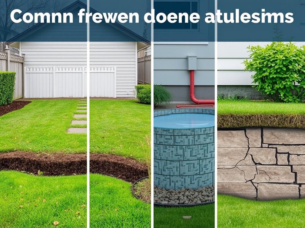 Signs of water main problems including wet spots in yard and foundation cracks Signs of water main problems including wet spots in yard and foundation cracks