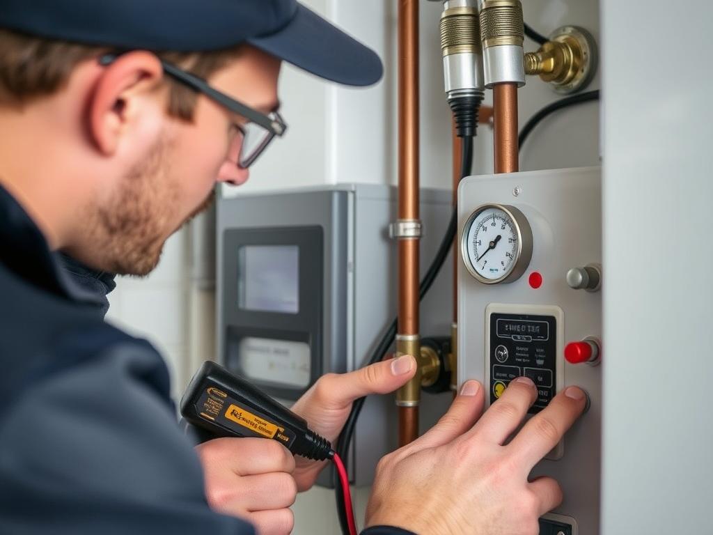 Technician performing boiler repair service North Vancouver Technician performing boiler repair service North Vancouver