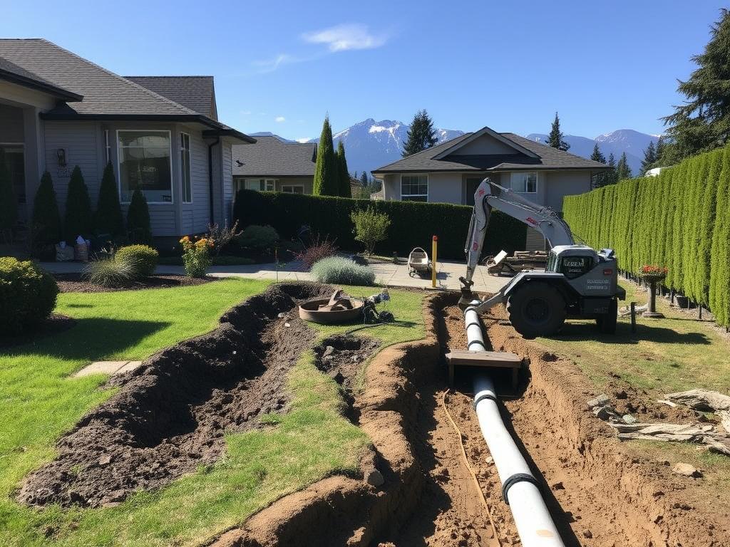 Trenchless pipe repair being performed at a North Vancouver home with minimal yard disruption