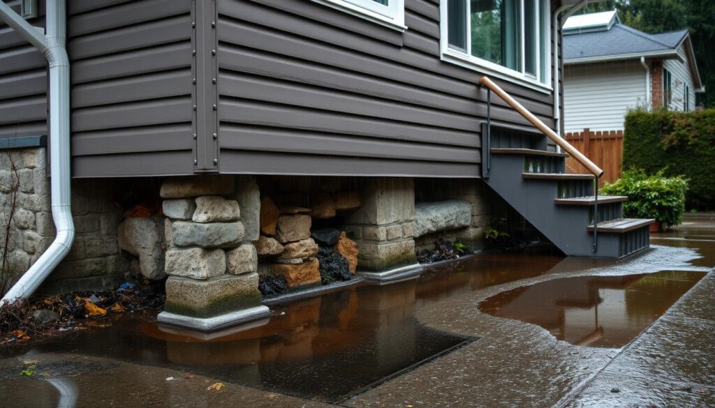 Vancouver home with visible water damage from poor drainage during heavy rainfall Vancouver home with visible water damage from poor drainage during heavy rainfall