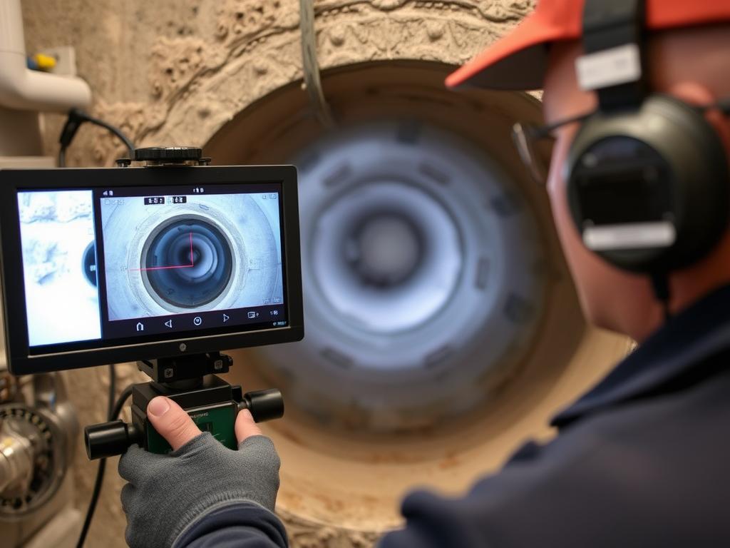 Video camera inspection of drainage lines identifying repair needs Video camera inspection of drainage lines identifying repair needs