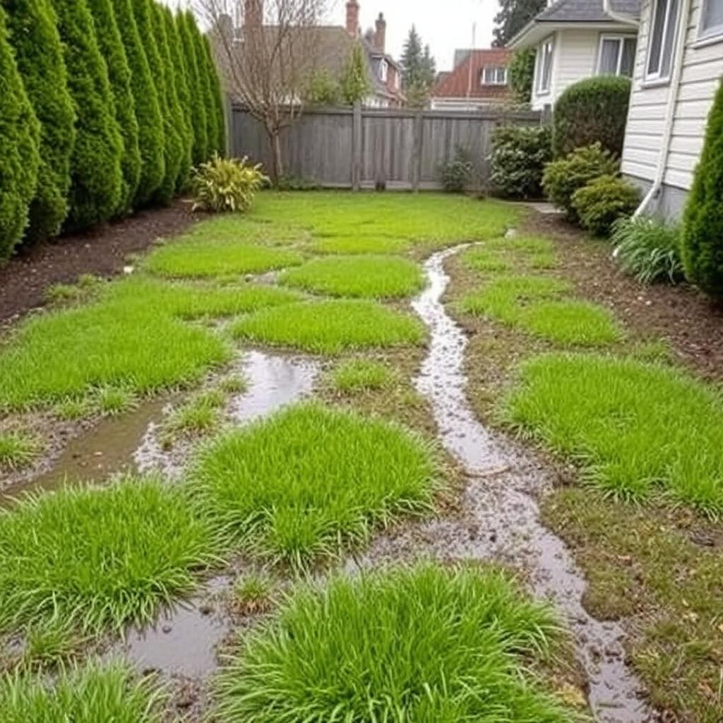 Wet patches in yard showing signs of underground pipe leakage